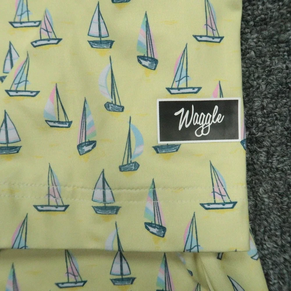 Waggle Shirt Men Large Yellow Polo Sailboat All Over Print Performance Golf Polo - Picture 4 of 8